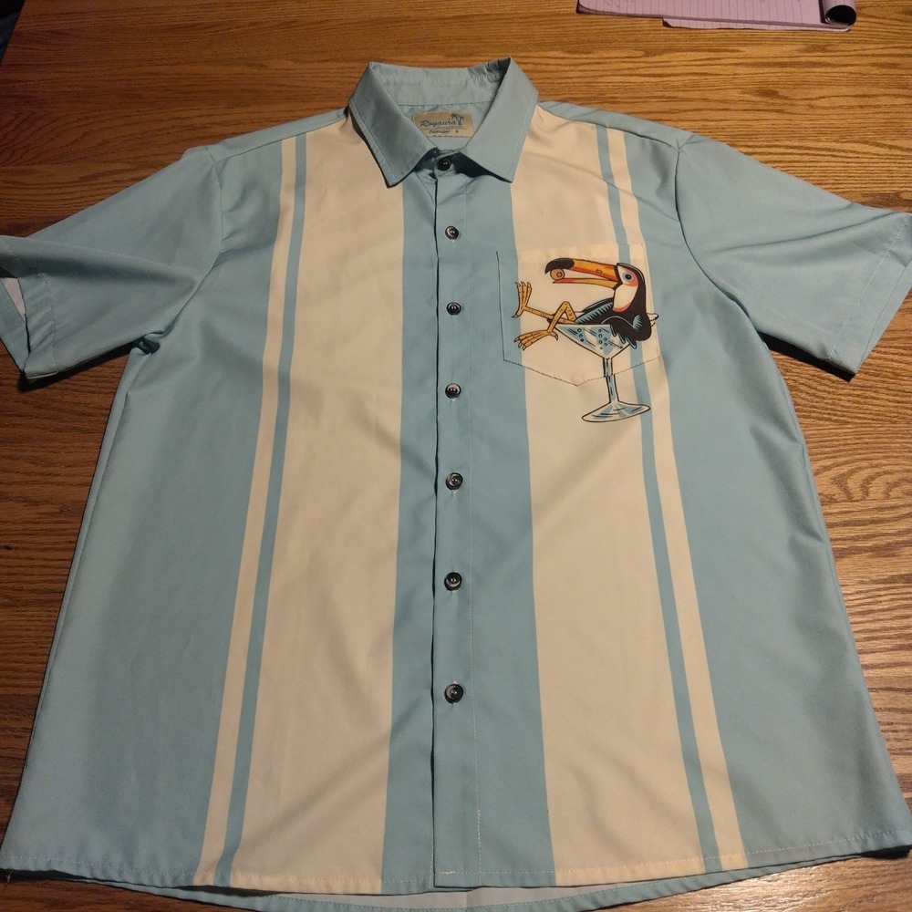 Royaura Hawaiian Shirt Men's LG Toucan Martini Vacation Is A State Of Mind M